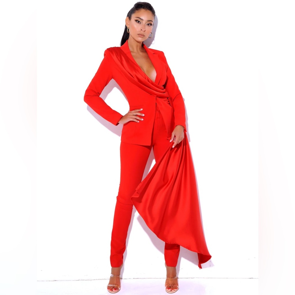 Red Draping Blazer Jacket and Pants
